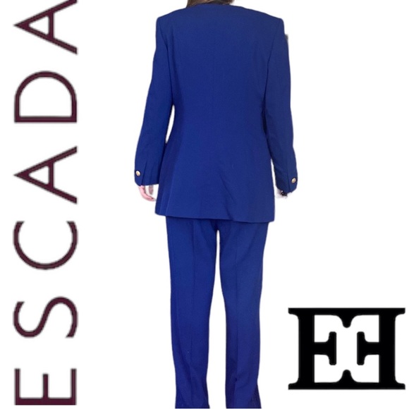 Vintage Escada blue Gitane Pant Suit with 
Blazer Size 38 German - Picture 5 of 13